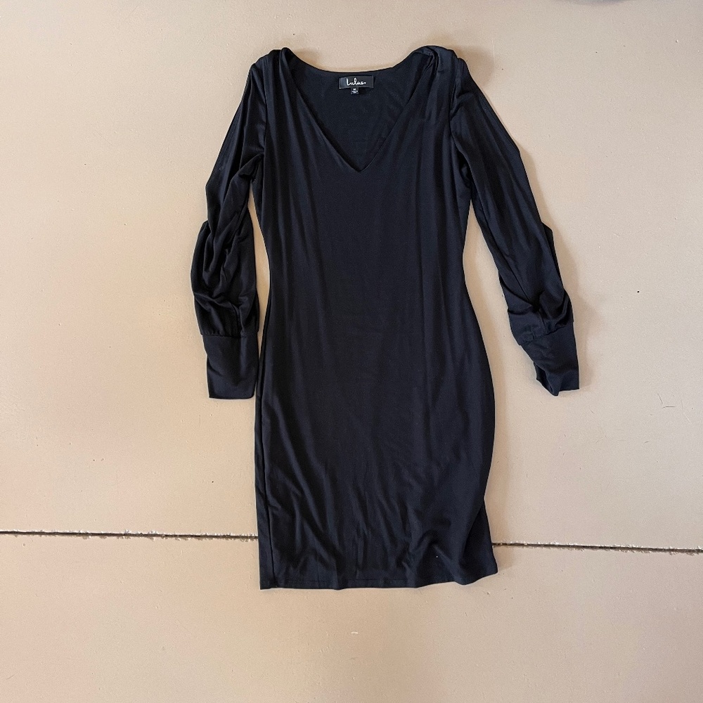 V neck black dress with arm cutouts